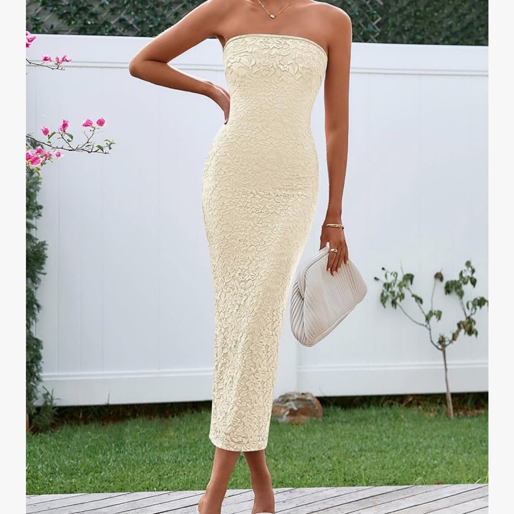 Chic Nation Strapless Cream Lace Dress